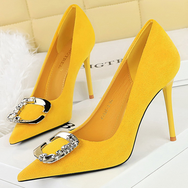 Shoe Tree - Bigtree รองเท้าส้นเข็มโลหะ rhinestone สำหรับผู้หญิงรองเท้าส้นสูงหนังนิ่มรองเท้าออกงานหรูหรารองเท้าปาร์ตี้เซ็กซี่รองเท้าส้นเข็มผู้หญิง