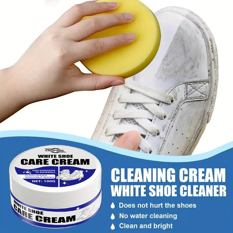 Shoe Cleaner - ครีมทำความสะอาดรองเท้าสีขาว: น้ำยาขจัดคราบและฟอกขาวสำหรับรองเท้าผ้าใบ ผ้าแคนวาส หนังเทียม—สูตรไม่ต้องล้างออก ใช้งานง่าย