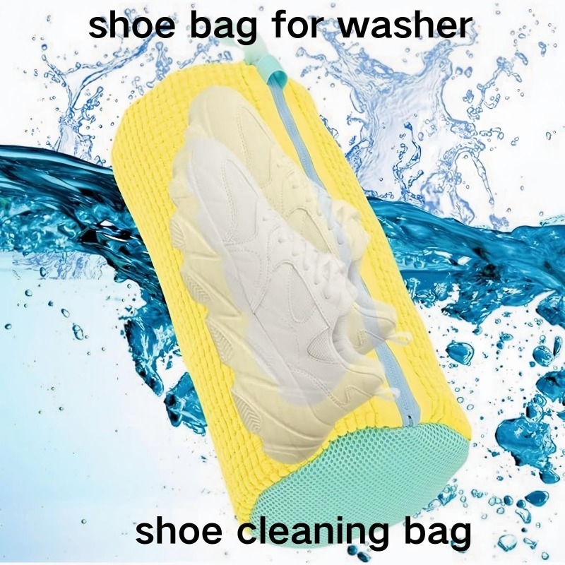 Shoe Cleaning Brush - ถุงซักผ้า ถุงซักรองเท้าสำหรับเครื่องซักผ้า-มีซิป ถุงซักผ้าที่มีขนปุยอยู่ภายใน เหมาะสำหรับรองเท้าผ้าใบ พร้อมแปรงทำความสะอาดรองเท้า