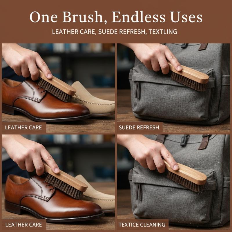 Shoe Cleaning Brush - แปรงขัดรองเท้าไม้ 1 ชิ้น ขนแปรงจากขนม้า ดูแลรองเท้าหนังอย่างอ่อนโยน ทำความสะอาดและขัดเงา